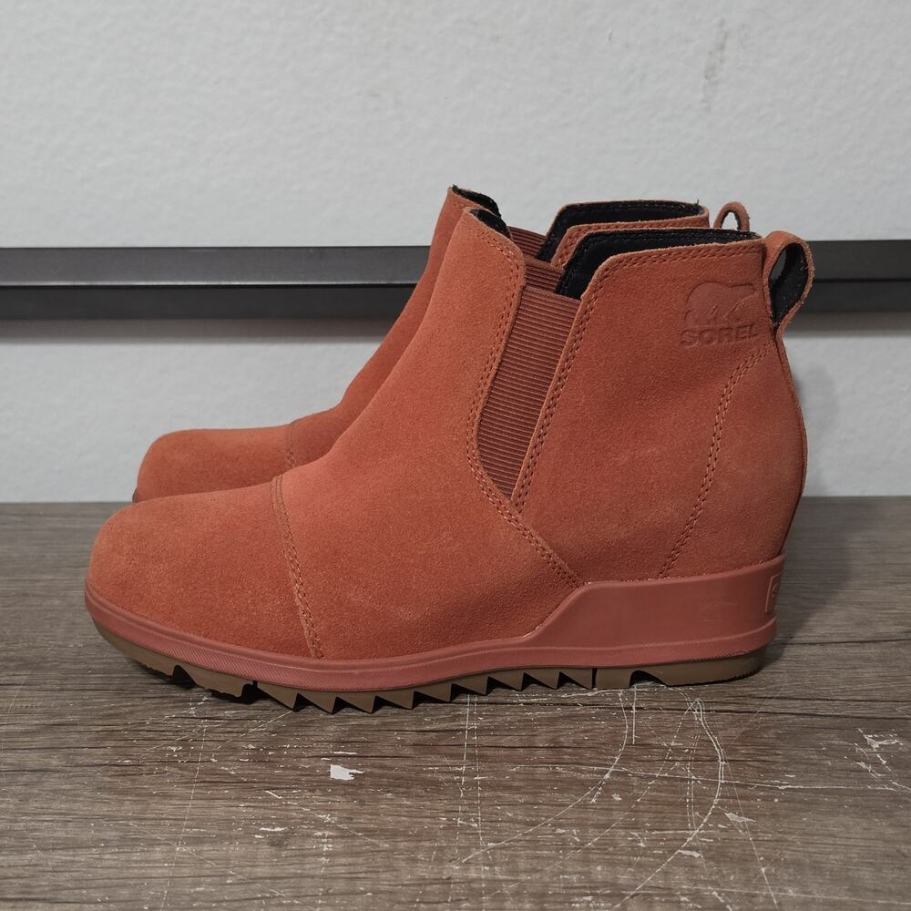 Sorel Evie Women's Pull On Suede Leather Ankle Booties Shoes Size 6.5 Orange